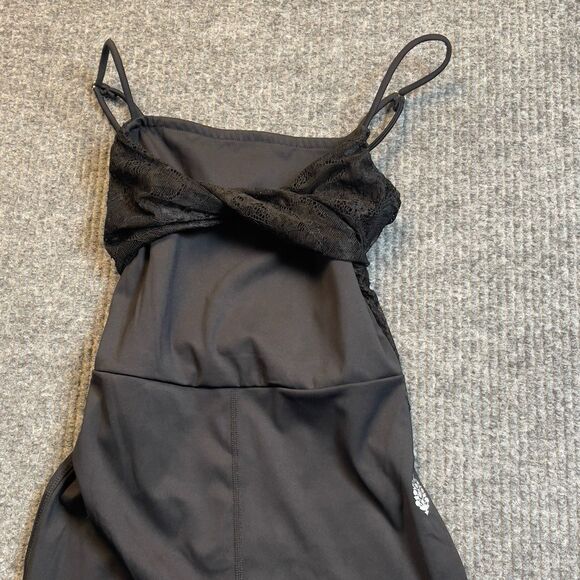 Free People FP MOVEMENT Size XS Lace Me Up One Piece Jumpsuit Black Stretch NEW - Picture 6 of 15